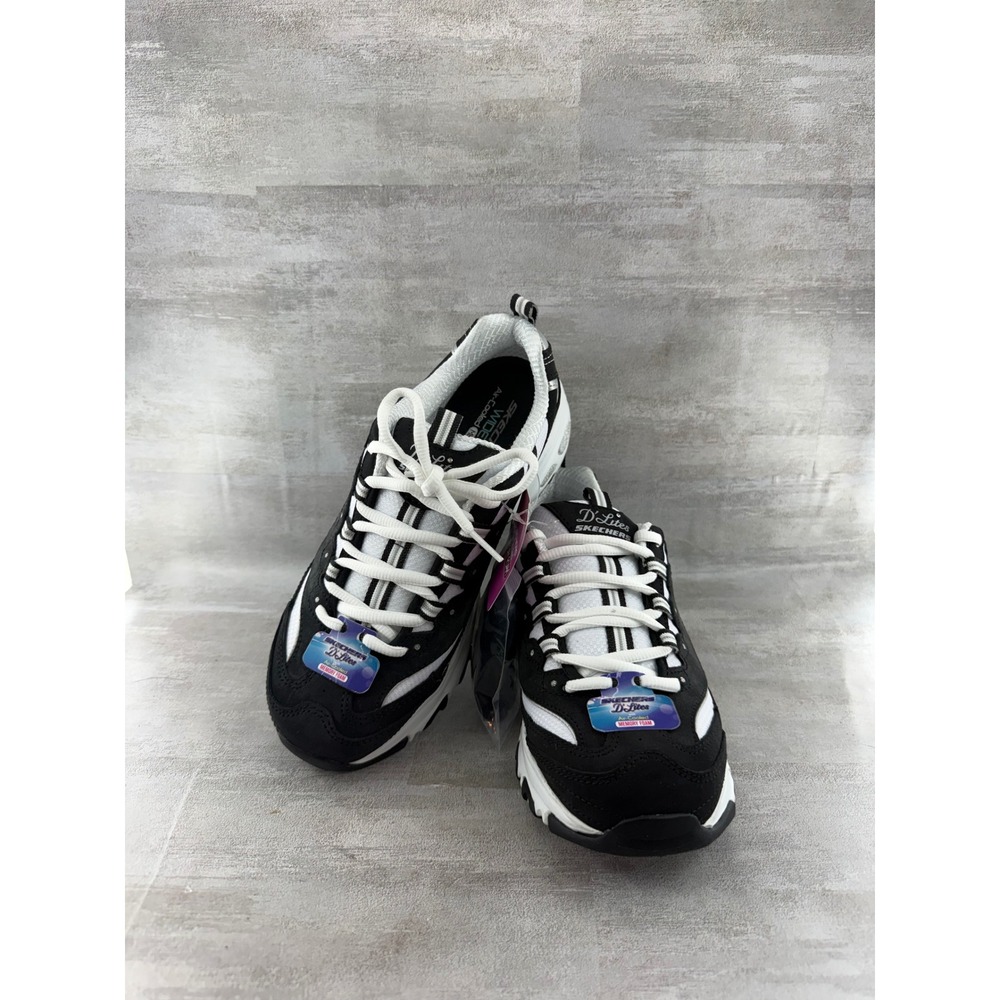 Skechers D Lites Biggest Fan Black White Wide Fit Sneakers 11930EW Women Sz 7